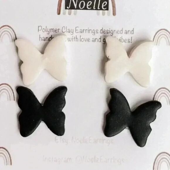 Cream & Black Butterfly Stud Earrings Pack NEW - Picture 1 of 1
